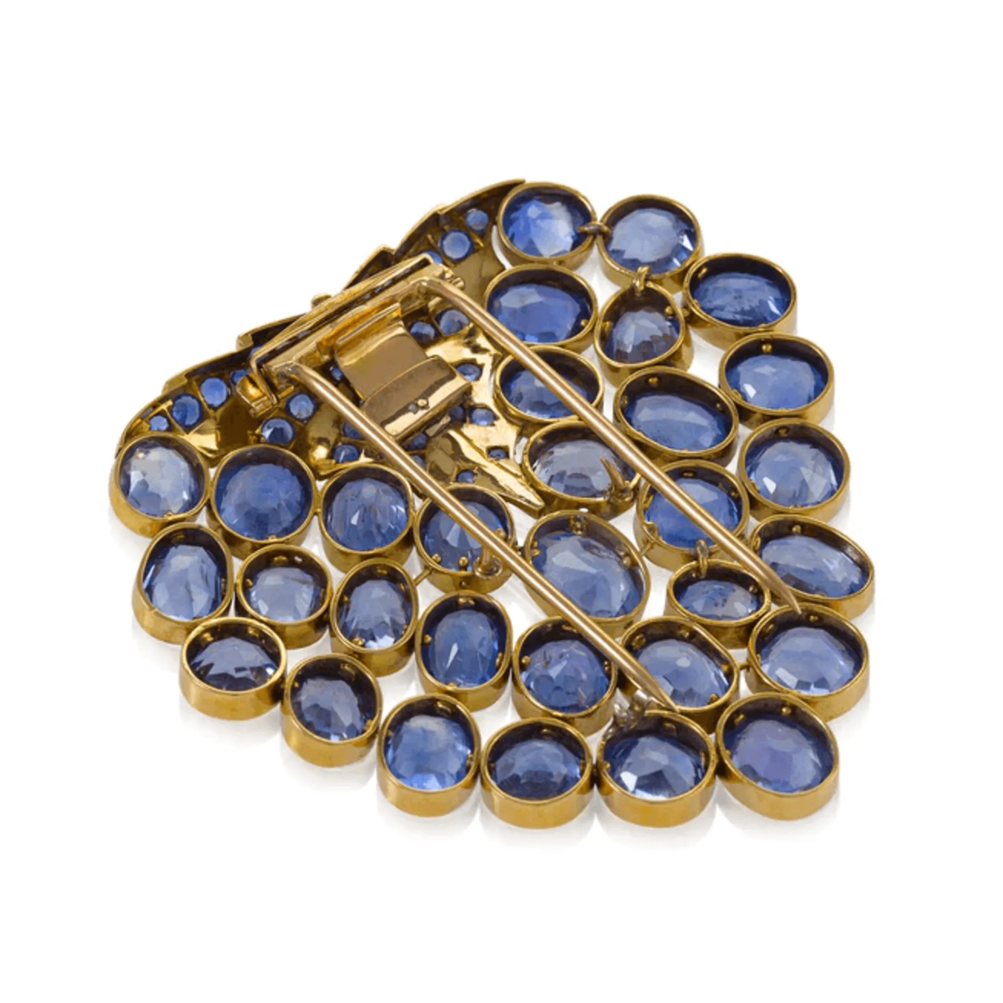 Rene Boivin 1930s 18KT Yellow Gold Sapphire Feuille Brooch