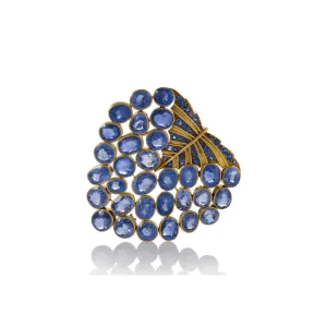 Rene Boivin 1930s 18KT Yellow Gold Sapphire Feuille Brooch
