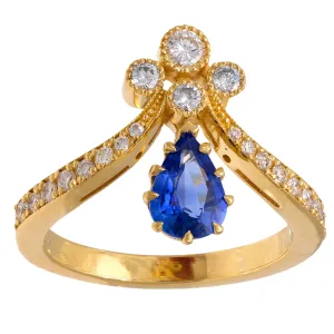 Sapphire diamond 18k yellow gold tiara ring